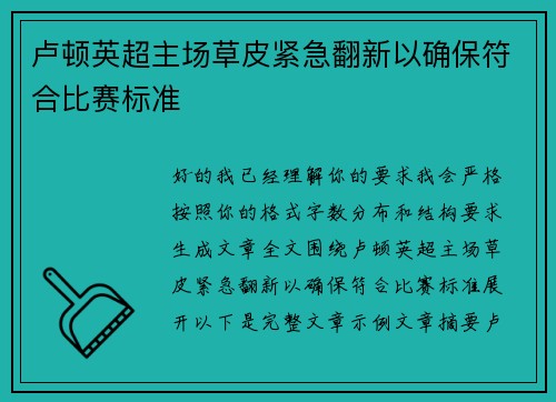 卢顿英超主场草皮紧急翻新以确保符合比赛标准